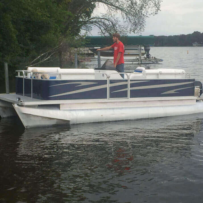 Pontoon with dark blue sides