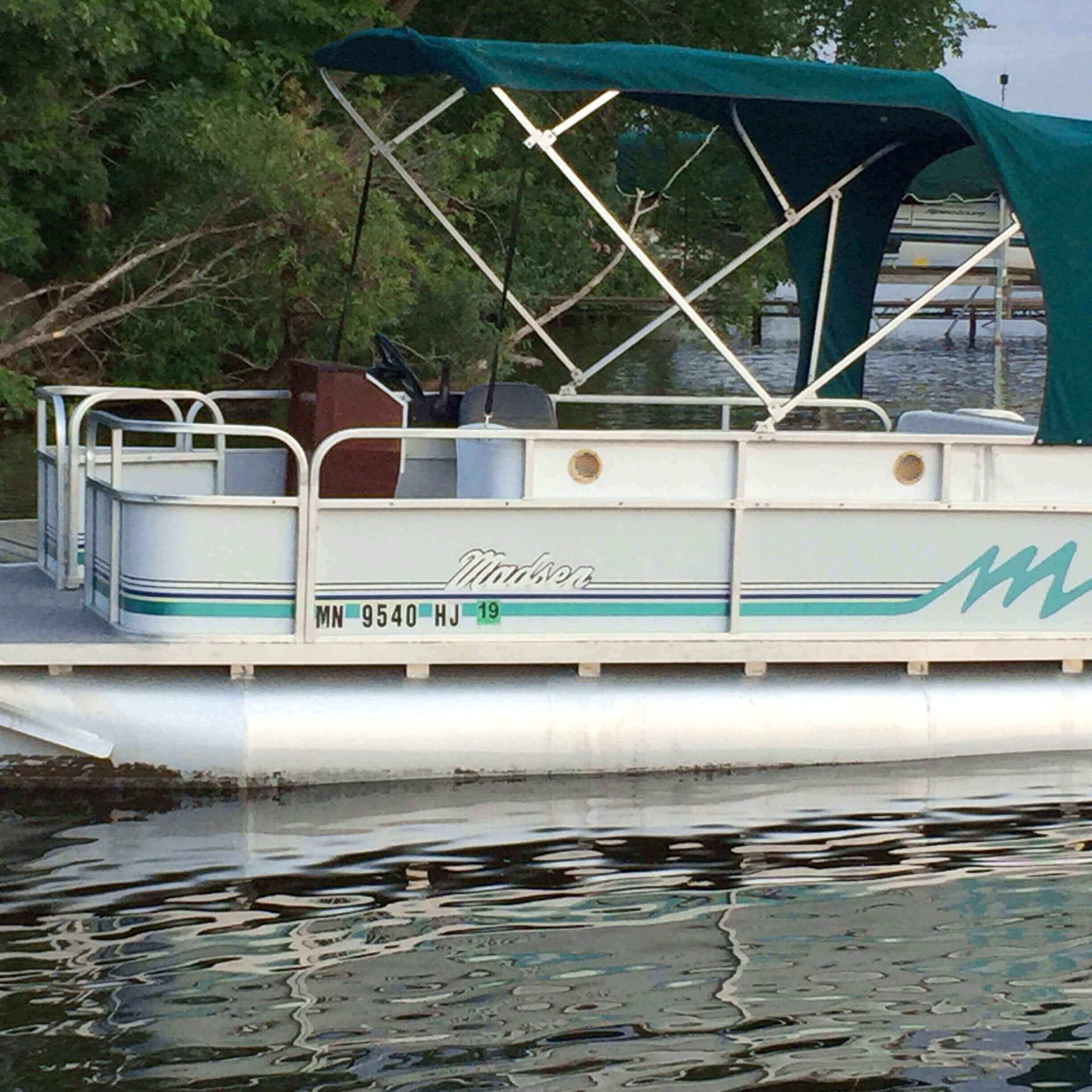 Teal green boat canopy